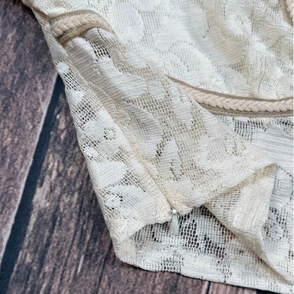 Cider Cream Floral Lace Long Sleeve Crop Top Braided Trim Boho XL - Picture 5 of 11
